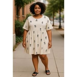 New Disney Parks Classic Mickey & Minnie Ivory Dress 3/4 Sleeve Vintage Style 2X